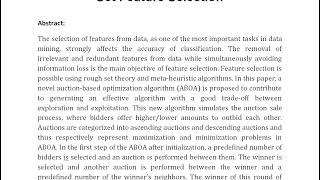 A Novel Auction Based Optimization Algorithm and Its Application in Rough Set Feature Selection