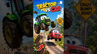 TRACTOR vs CAR on the World’s Craziest Road! 🚜💥🚗Funny Tractor &amp; Car Jump Challenge 😂 | Crazy Bumpy