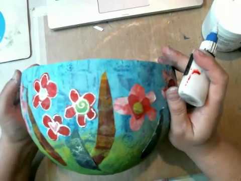 Decorating A Paper Mache Bowl With Gelli Printed Papers Youtube