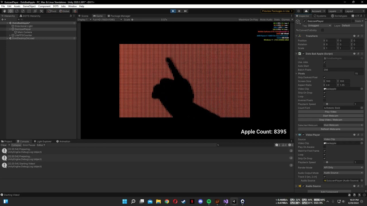 Bad Apple On Apples In UNITY