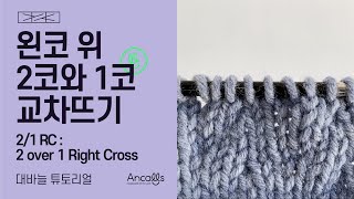 [대바늘 왕초보] 대바늘 기법 / 왼코 위 2코와 1코 교차뜨기 / 2/1 RC / 영문도안 / 앵콜스