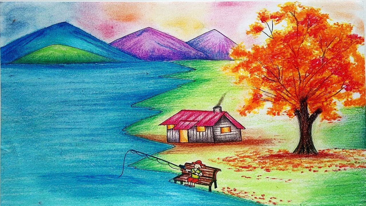 How To Draw scenery of Autumn Season step by step - Autumn Season