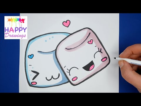 How to Draw Cute in Love Marshmallows EASY - Happy Drawings - YouTube
