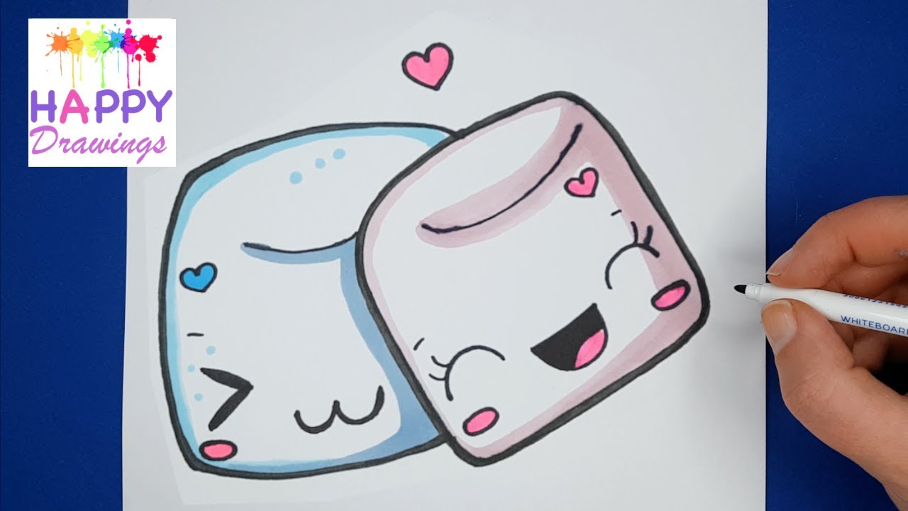 How to Draw Cute in Love Marshmallows EASY - Happy Drawings - YouTube