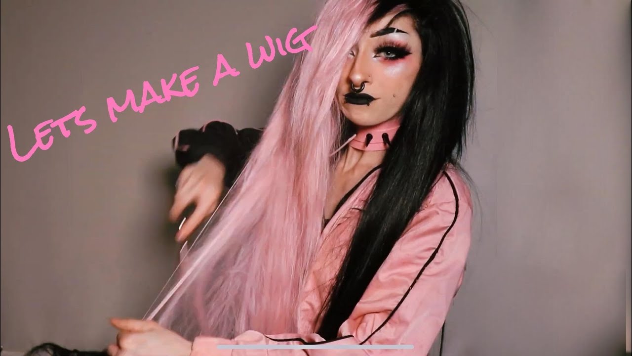 Making a pastel pink and black wig