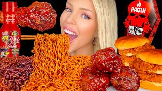 ASMR 10X NUCLEAR FIRE NOODLES CHALLENGE MUKBANG *FAIL* POPEYES CHICKEN SANDWICH, EATING SOUNDS 먹방