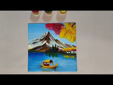 Mountain landscape painting#acrylic tutorial for beginners#easy canvas painting for beginners 