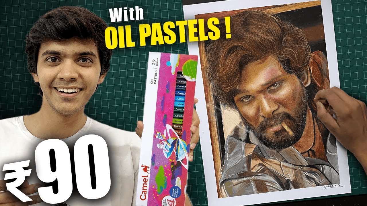 Drawing PUSHPA with OIL PASTELS ₹90 ! 😳🔥 