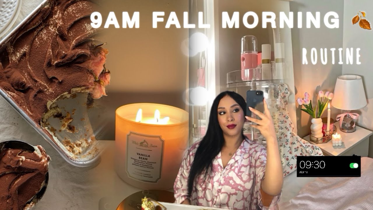 9AM fall morning routine 🍂✨ روتين صباحي  | tiramisu 🍰 / breakfast 🍳 