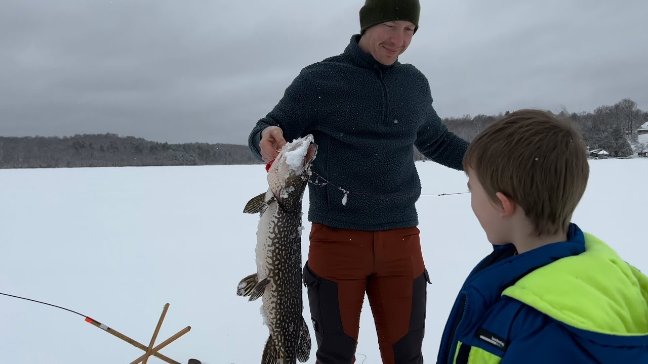 Ice fishing with the boys Matt, Corwin, Castle & Cruz on Lake Bonaparte Harrisville NY The