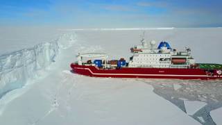 Icebreaker Agulhas at the Antarctica Iceshelf