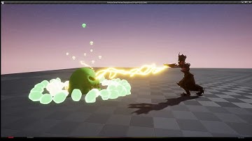 Game effect. Golem, lightning, splash. Unreal Engine 4.