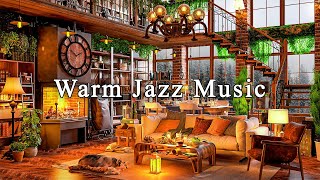 Relaxing Jazz Instrumental Music & Warm Crackling Fireplace ☕ Warm Jazz Music for Study, Work, Relax