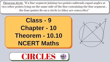 Chapter: 10 Circle ।  Theorem:10.10 ।  CBSE Class 9 NCERT Maths