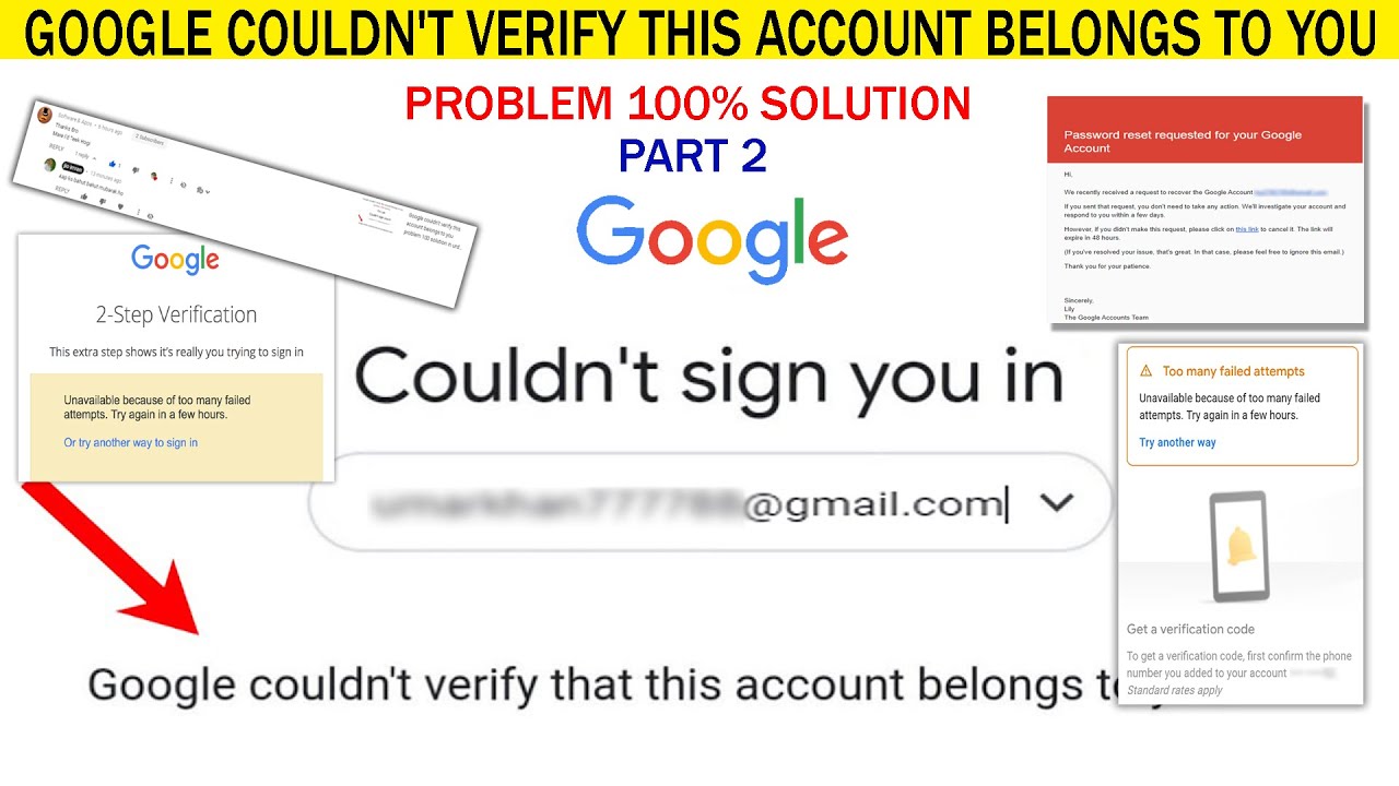 Google Couldn T Verify This Account Belongs To You Problem 100 Solution Inurdu Hindi Gmail Recovery Youtube
