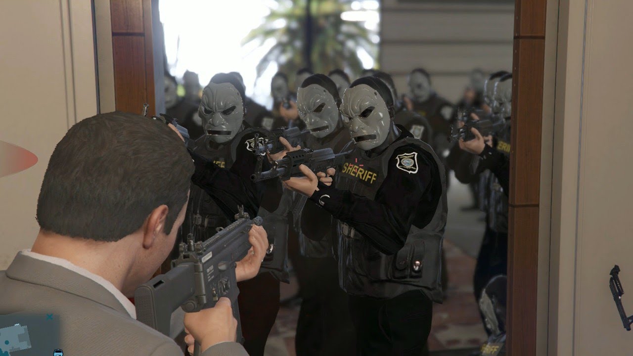 GTA 5 - Michael rampage shootout + epic five star cop battle - YouTube