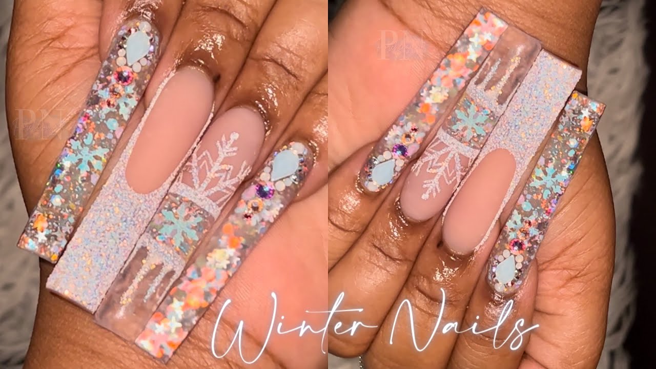 WHITE WINTER NAILS 🤍❄️ | GLITTER | COLOR BLOCK ✨