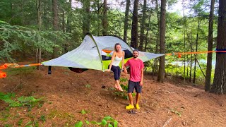 Overnight Camping In A Suspended 3Person Tree Tent | Cooking Wild Trout Tacos