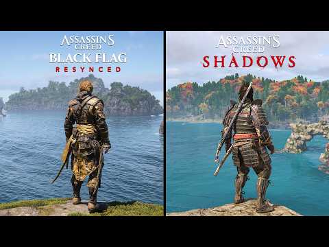 AC Black Flag Resynced vs AC Shadows - Physics, Details & Gameplay Comparison