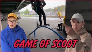 GAME OF SCOOT 3 на 3 в скейтпарке под мостом | трюки на самокате...