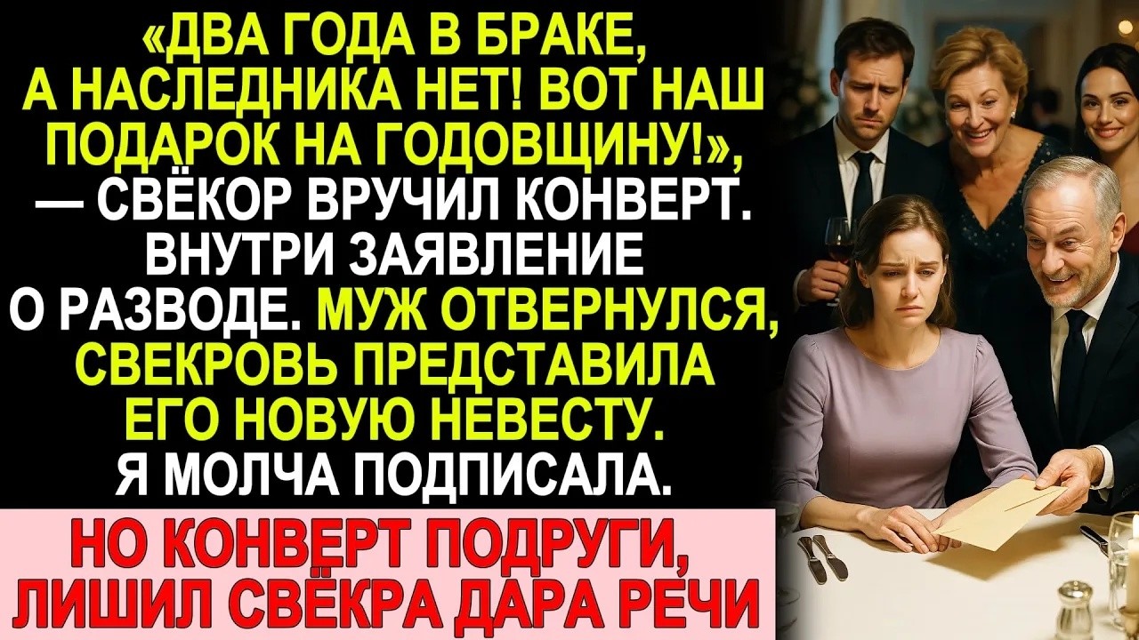 Свёкор подарил развод, свекровь — невесту, муж отвернулся… и лишь конверт подруги изменил финал
