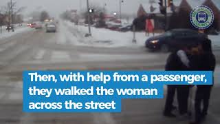 Bus driver shows MCTS Excellence, helps a woman with crutches cross the street
