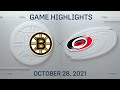 NHL Highlights | Bruins vs. Hurricanes - Oct. 28, 2021