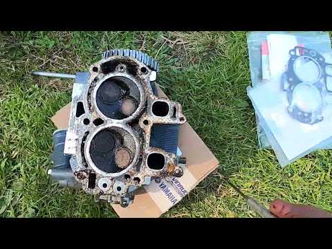 Yamaha 9.9 Head Removal, Gasket replacement. 4 stroke, long shaft sailboat motor. Plugged with salt.