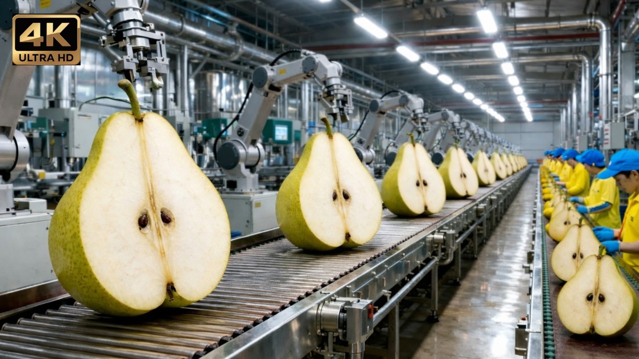Inside a Modern Pear Processing Plant:From seedling to glass of pear juice(Full Process)