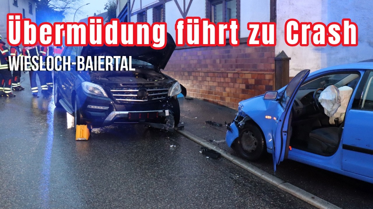 Übermüdeter Fahrer verursacht Unfall in Wiesloch – zwei Personen verletzt (32 und 54 Jahre)