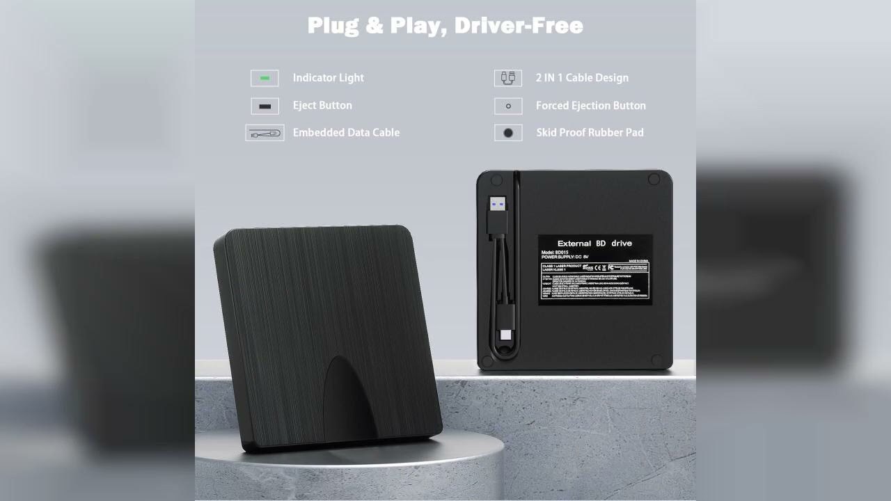 Review: External Blu Ray Drive, USB 3.0 and Type-C Blu Ray Burner Portable Blu Ray DVD/CD/BD P...