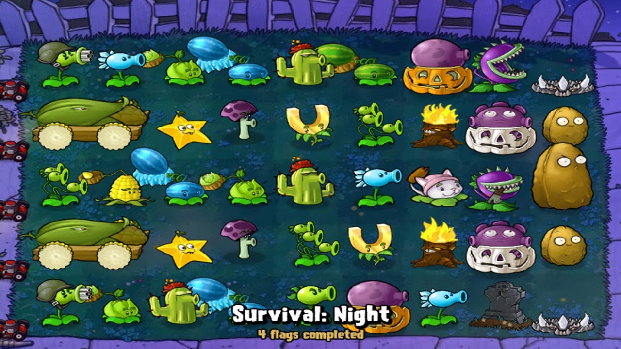 Plants vs Zombies | Survival Night | All Plants vs All Zombies - YouTube