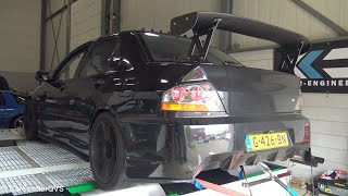 550HP Mitsubishi Lancer Evolution 7 - Dyno runs!! Max 2.3 bar - Screamer pipe, turbo sound etc !