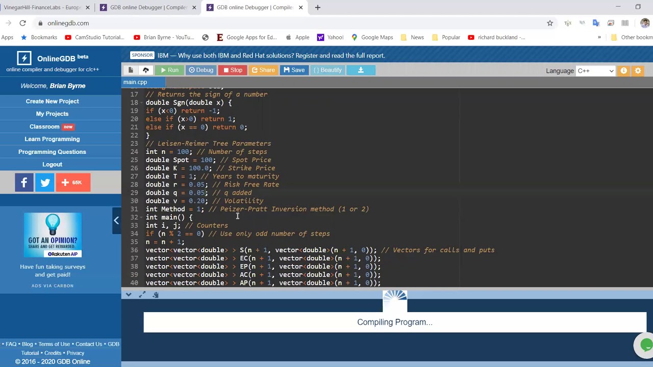 C++ Code Comparing American and European Options (Leisen and Reimer ...