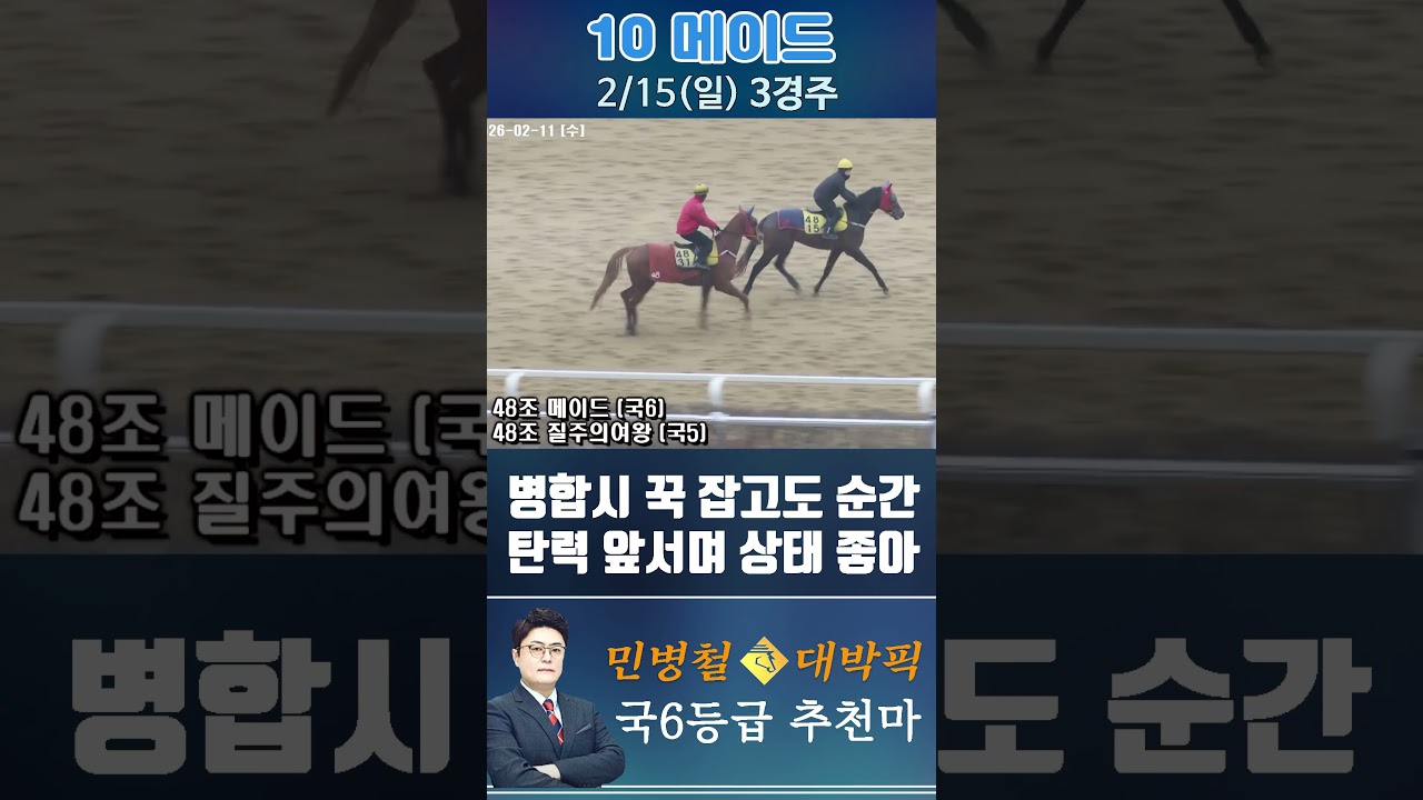 [서울 경마] 민병철 대박픽 2026년 2월 15일 일요 3R 추천마1 #한국마사회 #horse #경마 #automobile #하이라이트 #riding #korean #뉴스 #게임