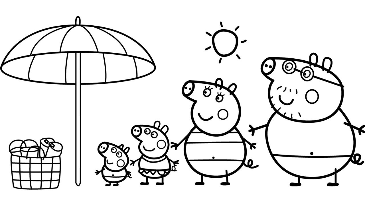 The Pig Family Goes to the Beach Peppa Pig Coloring Page