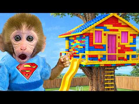 Bebé Mono BonBon Limpia la Casa y Construye una Casa de Lego en el Árbol - MONO BONBON ESP