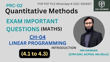 QM-PRC2 I LINEAR PROGRAMMING I CH-04 I (4.1 TO 4.3) I EXAM IMPORTANT QUESTIONS
