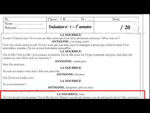 1bac Antigone contrôle N1 semestre 2 compréhension et langue الفرض الأول الدورة التانية