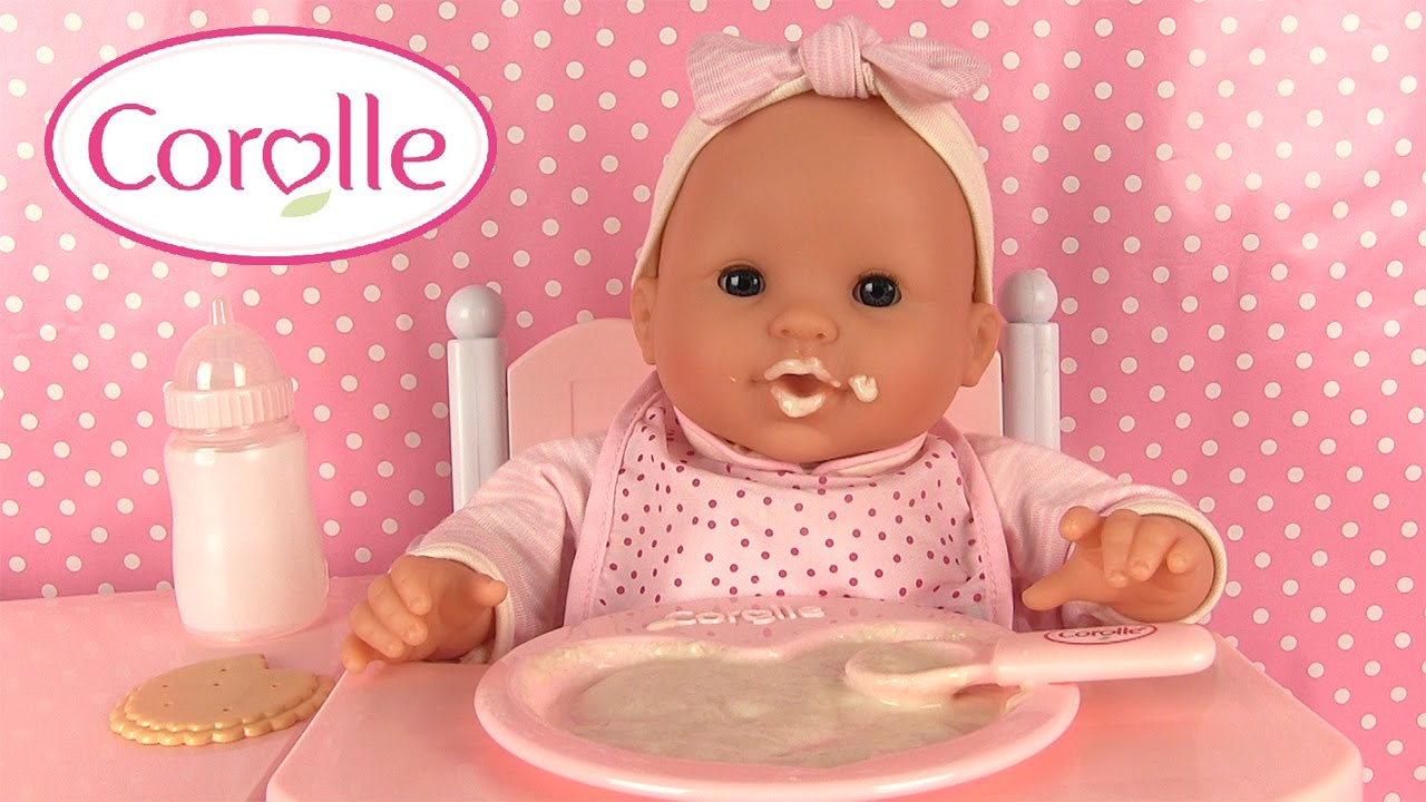 Poupée Corolle Mon Classique Poupon et Chaise Haute Bébé mange sa purée 