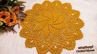 مفرش كروشيه دائري سهل جدا Crocheted doily