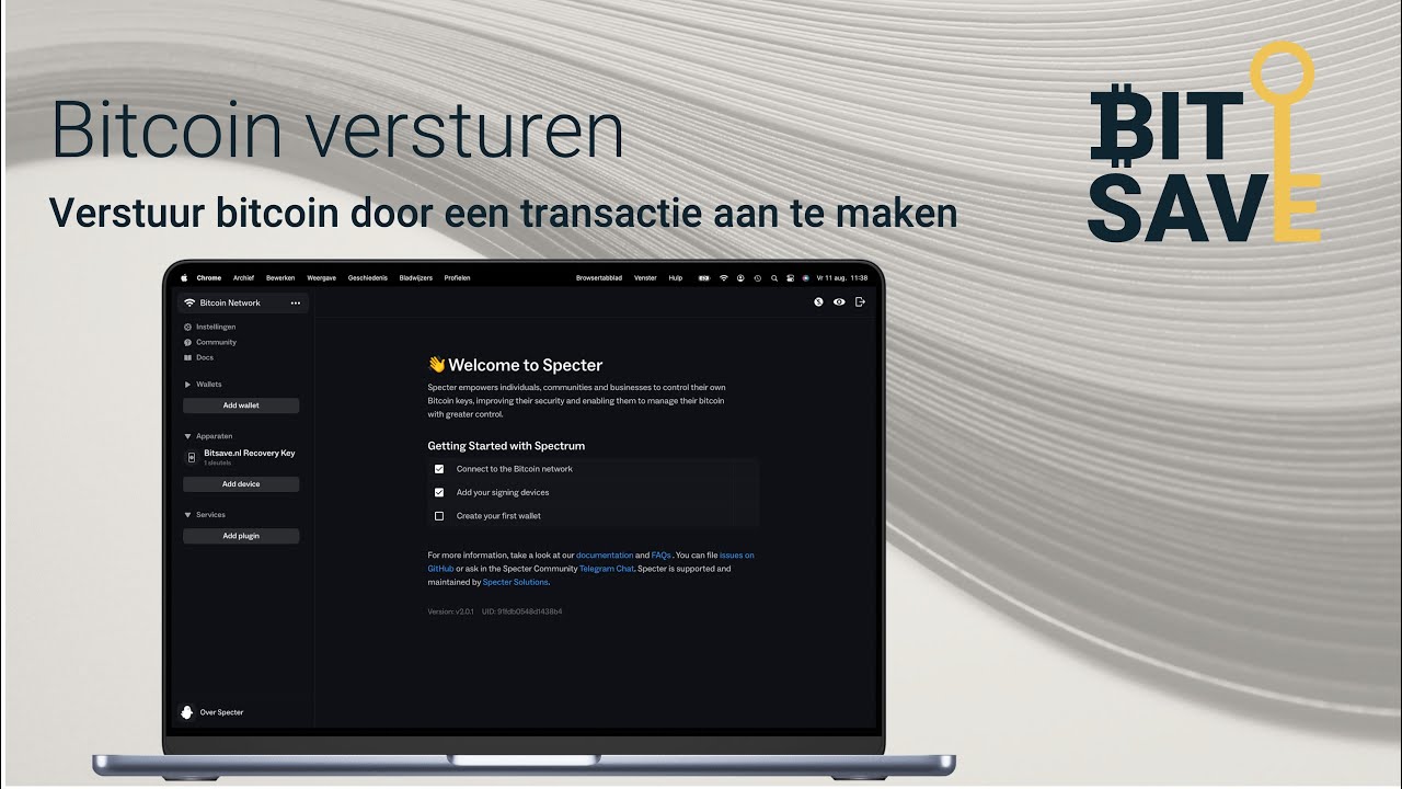 Verstuur bitcoin door een transactie aan te maken in Specter | Bitsave