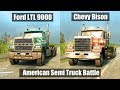 Spintires Mudrunner Ford LTL 9000 vs Chevy Bison | American Semi Truck Battle