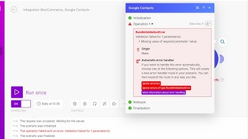 The operation failed with an error. Validation failed for parameter(s)