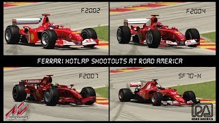 Hotlap shootouts @ road america with 4 ferrari f1. 0:00 f2002 (2002)
http://www.racedepartment.com/downloads/ferrari-f2002.8703/ 3:57 f2004
(2004) v0.5 by as...