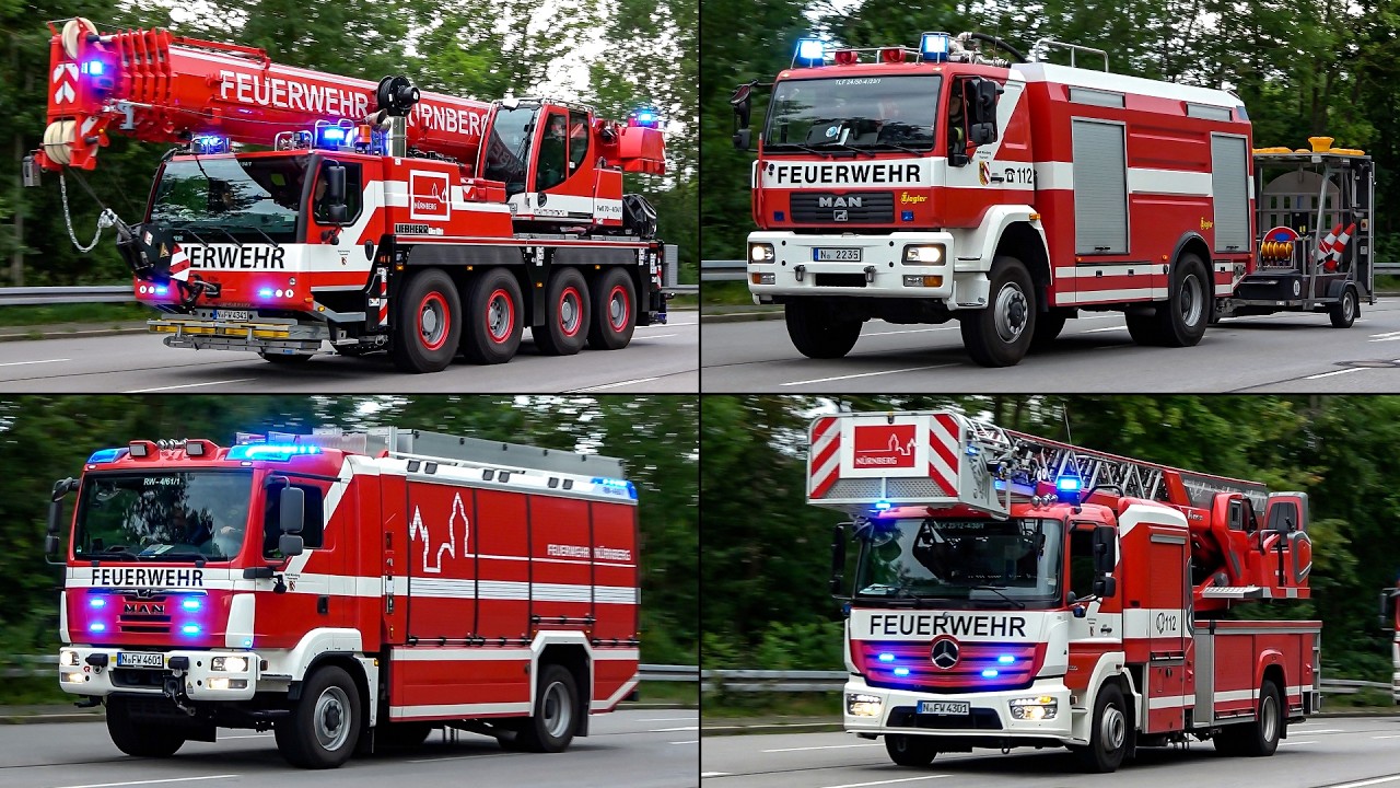 [FEUERWEHRKRAN der BF NÜRNBERG] - EINSATZFAHRTEN der Feuerwehr Nürnberg Wache 4 zu vielen Alarmen!