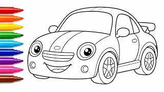 How to Draw and Color a Cartoon Car 🚗 | Easy Drawing for Kids