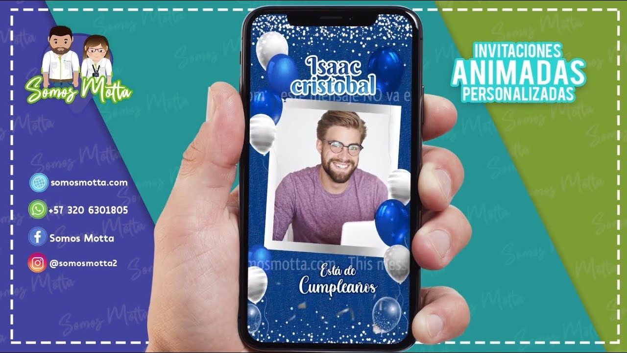 Tarjeta INVITACIÓN digital GLOBOS AZULES con Plateado 🎈🎈🎉