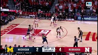 Josiah Allick Dunk Rienk Mast Two Point Shot Nebraska Husker Men’s Basketball vs Michigan 2/10/24