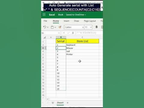 How to Generate auto serial in Excel list | Sequence Function ...